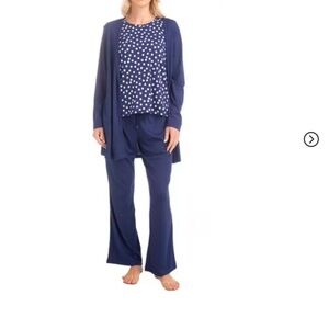 MUK LUKS Womens The Anything 3 Piece Pajama Set. Navy Dot. S.